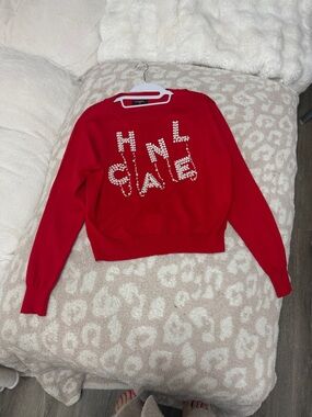 CHANEL Red Pearl Letter Knit Sweater